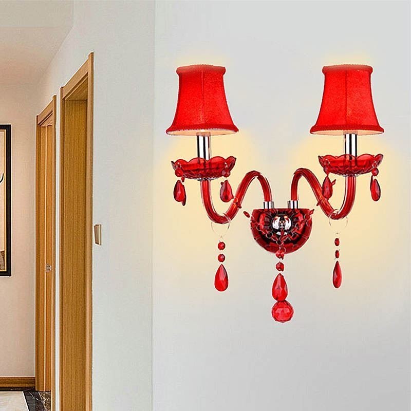 Applique da parete europea in cristallo rosso