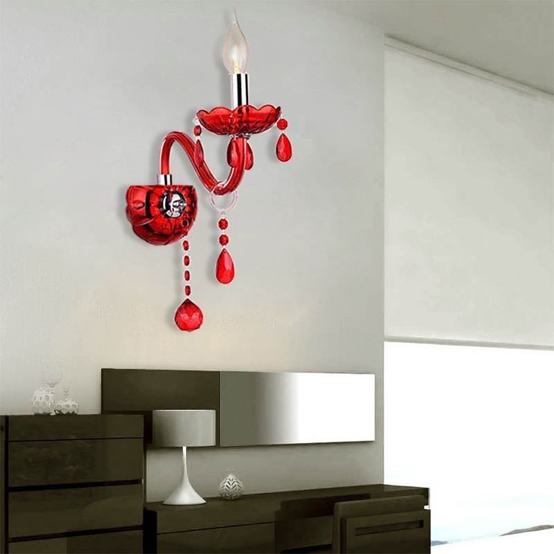 Applique da parete europea in cristallo rosso