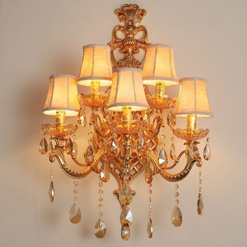 Applique da parete in cristallo europea in lega di zinco, 5 luci, 50x80 cm