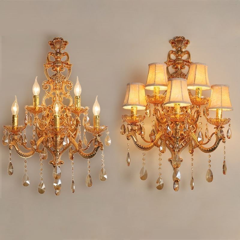 Applique da parete in cristallo europea in lega di zinco, 5 luci, 50x80 cm