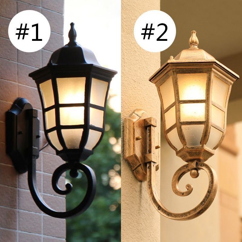 Applique da parete da esterno retrò europea, 1 luce, vetro smerigliato, IP23