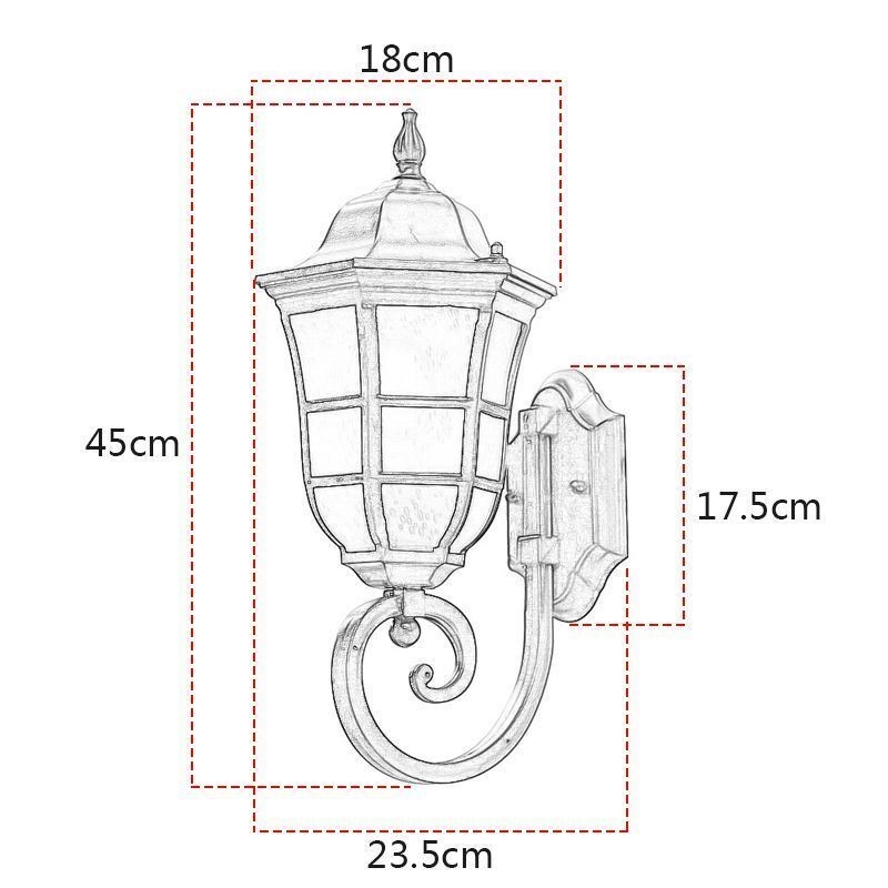 Applique da parete da esterno retrò europea, 1 luce, vetro smerigliato, IP23
