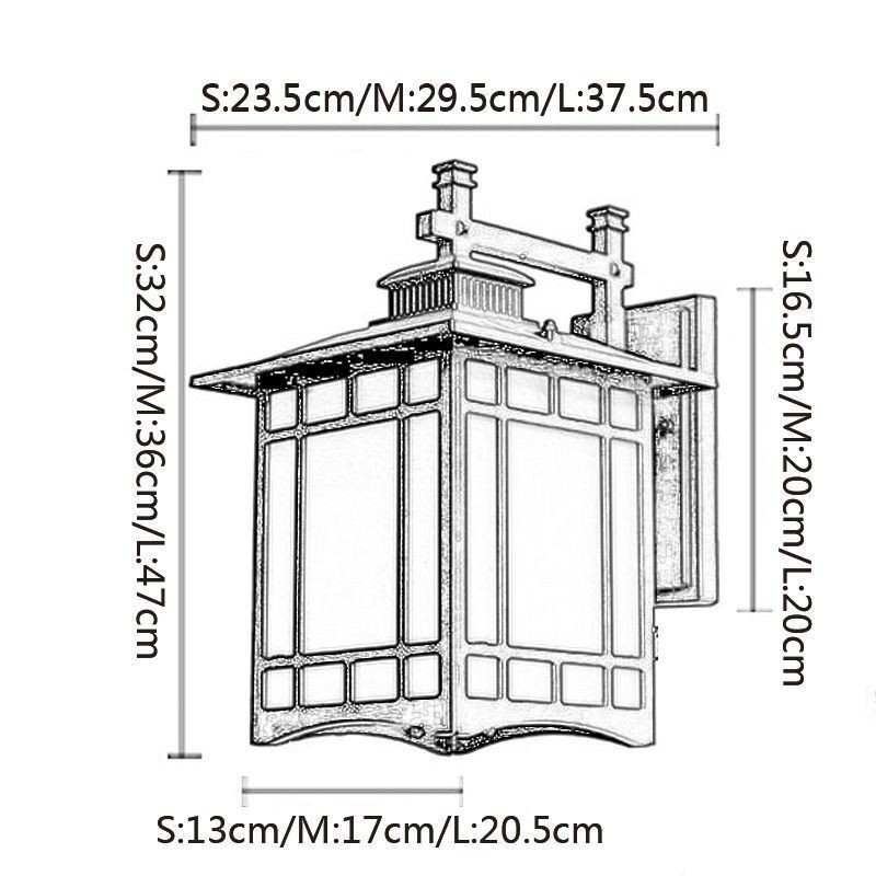 Applique da parete da esterno impermeabile stile cinese a forma di padiglione per giardino, balcone