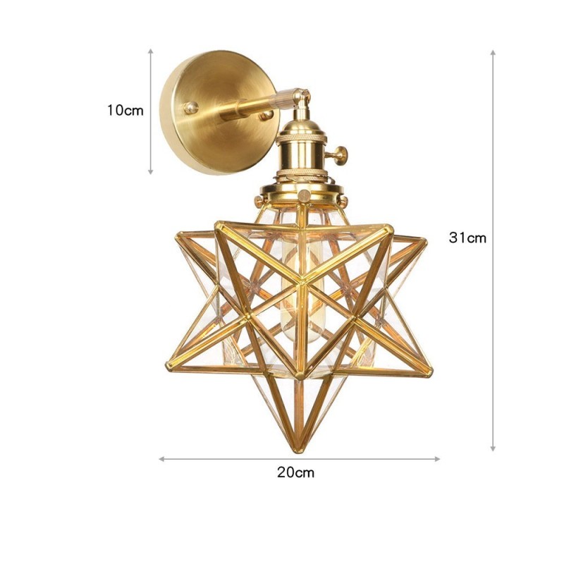 Applique da parete vintage con paralume in vetro, ottone, 1 luce E27