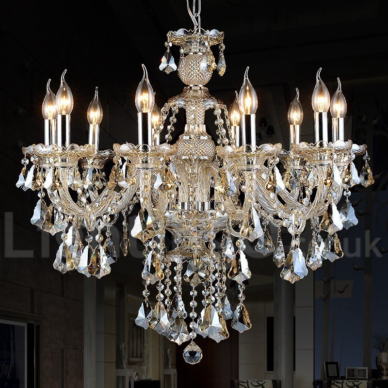Lampadario a sospensione in cristallo cognac moderno classico retrò country 10 luci E12/E14