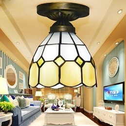Plafoniera a cupola in vetro stile mediterraneo, 3 lampadine E26/E27, montaggio a filo