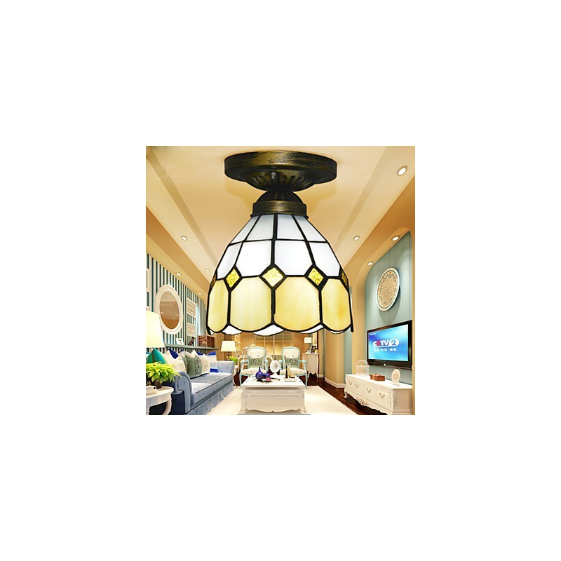 Plafoniera a cupola in vetro stile mediterraneo, 3 lampadine E26/E27, montaggio a filo