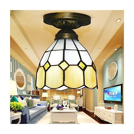 Plafoniera a cupola in vetro stile mediterraneo, 3 lampadine E26/E27, montaggio a filo