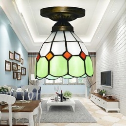 Plafoniera a cupola in vetro stile mediterraneo, 3 lampadine E26/E27, montaggio a filo