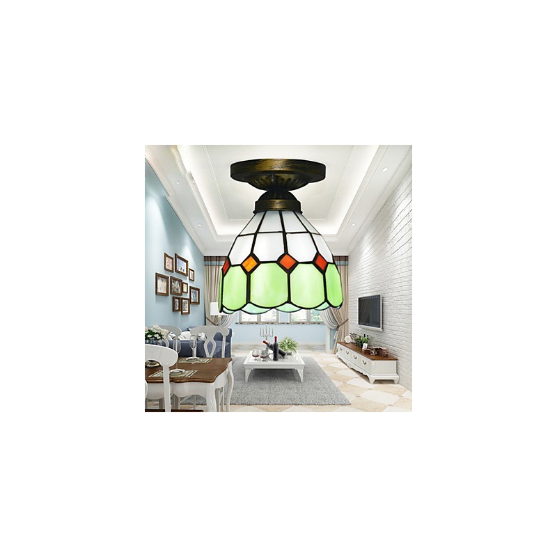 Plafoniera a cupola in vetro stile mediterraneo, 3 lampadine E26/E27, montaggio a filo