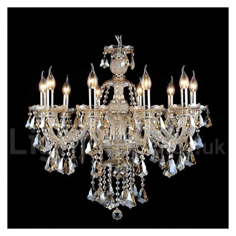 Lampadario a sospensione in cristallo cognac moderno classico retrò country 10 luci E12/E14
