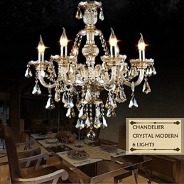 Lampadario moderno contemporaneo in cristallo e vetro cognac a 6 luci