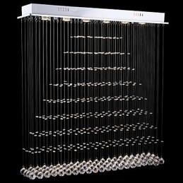 Lampadario rettangolare in cristallo LED a filo, 100 x 20 cm, argento