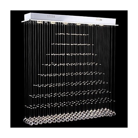 Lampadario rettangolare in cristallo LED a filo, 100 x 20 cm, argento