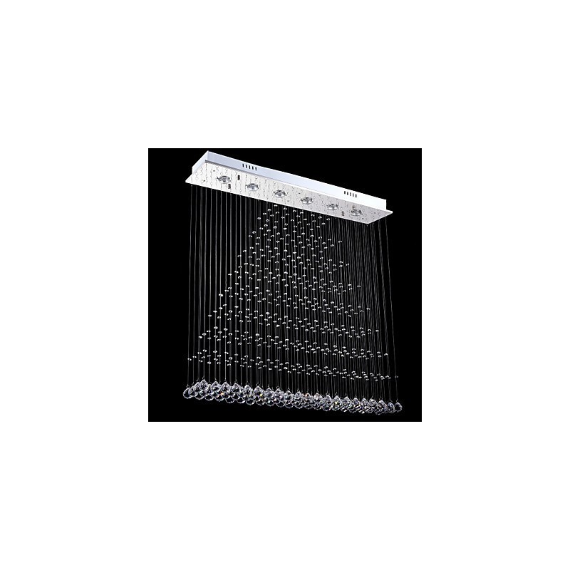 Lampadario rettangolare in cristallo LED a filo, 100 x 20 cm, argento