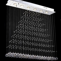 Lampadario rettangolare in cristallo LED a filo, 100 x 20 cm, argento