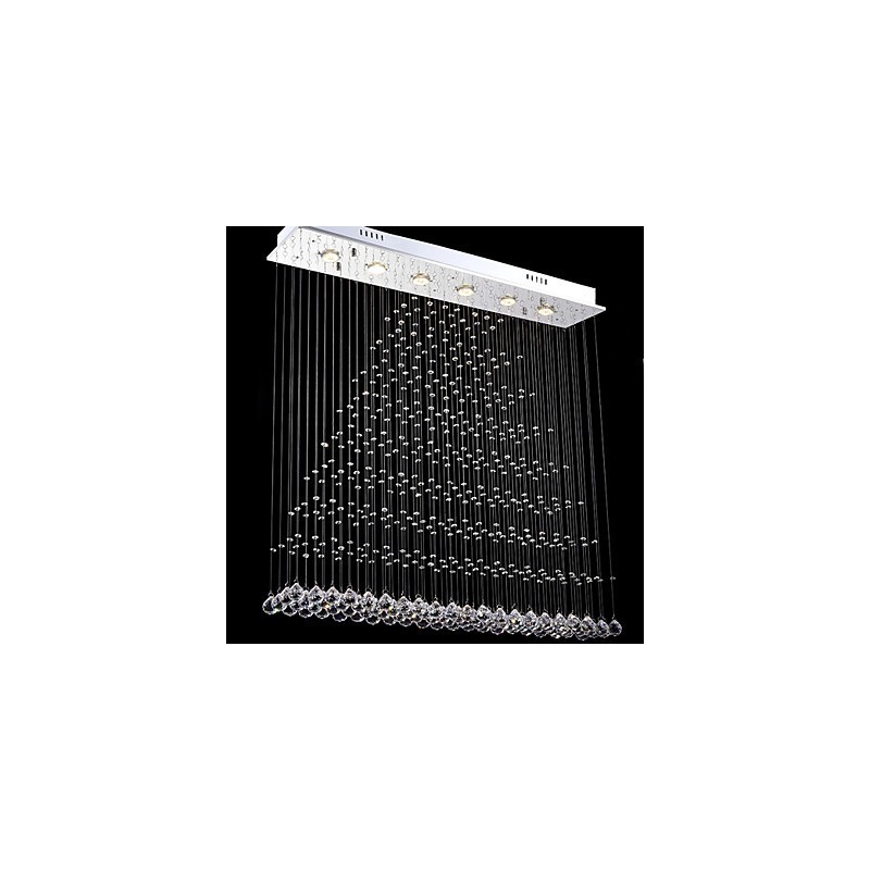 Lampadario rettangolare in cristallo LED a filo, 100 x 20 cm, argento
