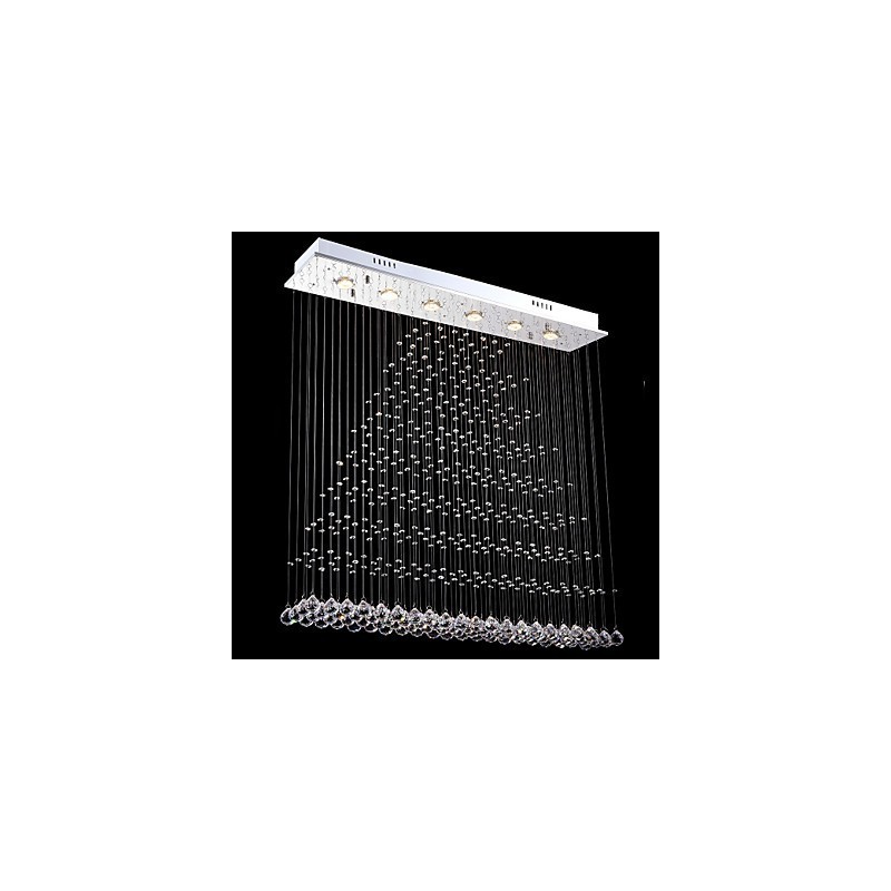 Lampadario rettangolare in cristallo LED a filo, 100 x 20 cm, argento