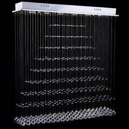 Lampadario rettangolare in cristallo LED a filo, 100 x 20 cm, argento