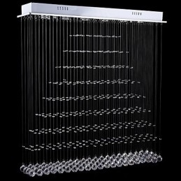 Lampadario rettangolare in cristallo LED a filo, 100 x 20 cm, argento