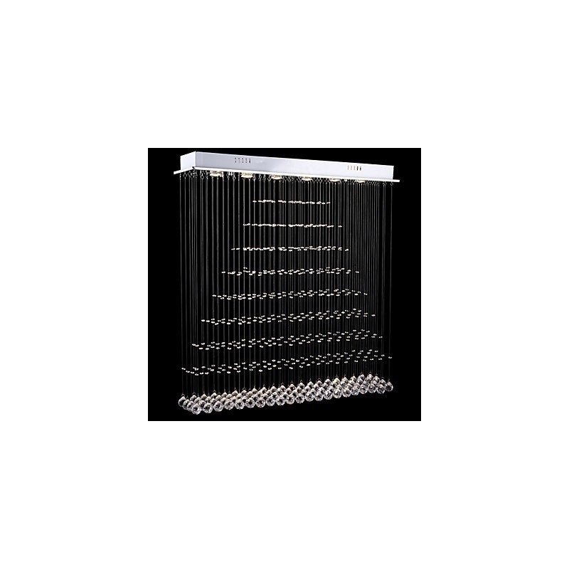 Lampadario rettangolare in cristallo LED a filo, 100 x 20 cm, argento