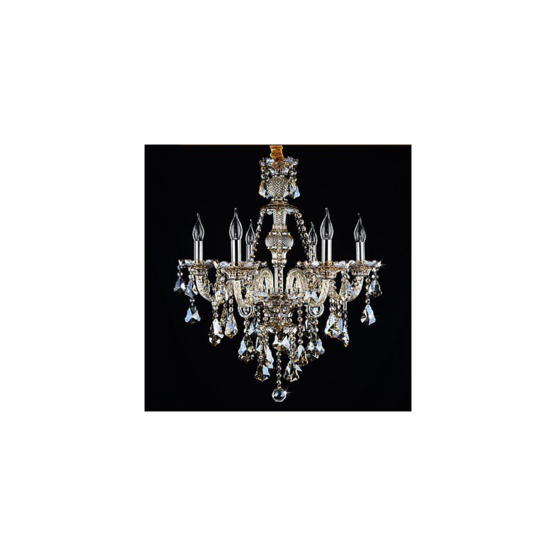 Lampadario moderno contemporaneo in cristallo e vetro cognac a 6 luci