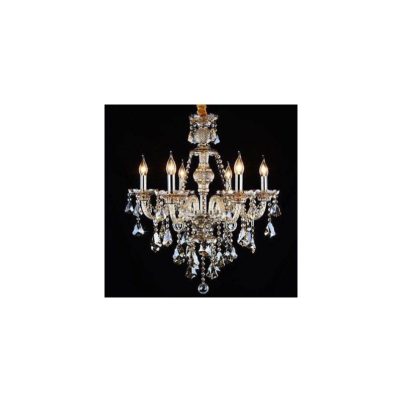 Lampadario moderno contemporaneo in cristallo e vetro cognac a 6 luci