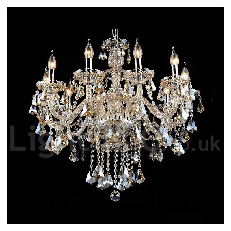 Lampadario a sospensione in cristallo cognac moderno classico retrò country 10 luci E12/E14