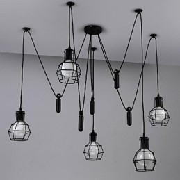 Mini lampadario lanterna vintage classico stile country in metallo dipinto nero da pranzo