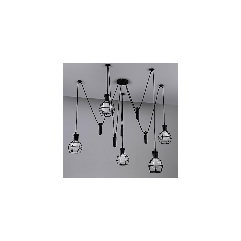 Mini lampadario lanterna vintage classico stile country in metallo dipinto nero da pranzo