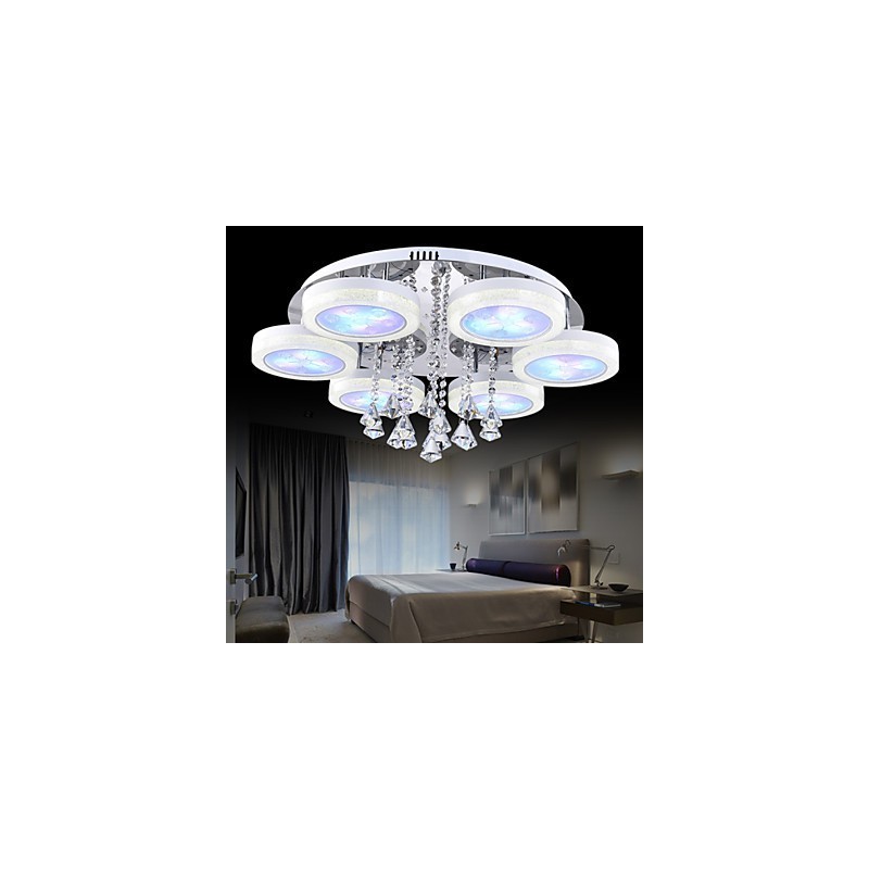 Plafoniera a filo moderna in metallo bianco con cristalli, LED integrato