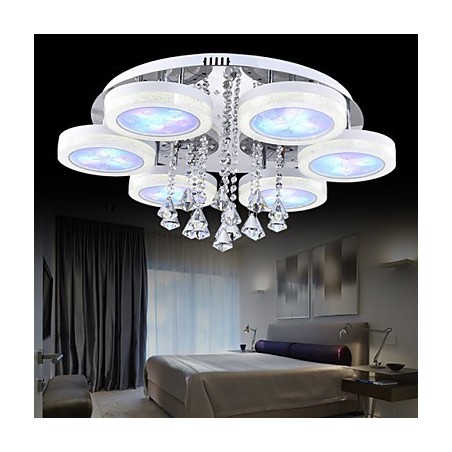 Plafoniera a filo moderna in metallo bianco con cristalli, LED integrato