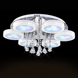 Plafoniera a filo moderna in metallo bianco con cristalli, LED integrato