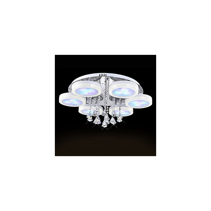 Plafoniera a filo moderna in metallo bianco con cristalli, LED integrato