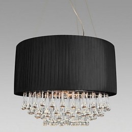 Lampada da soffitto in cristallo con 5 luci e paralume in tessuto nero