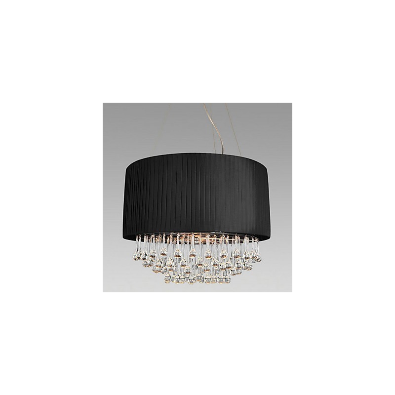 Lampada da soffitto in cristallo con 5 luci e paralume in tessuto nero