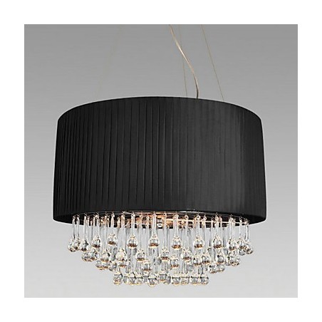 Lampada da soffitto in cristallo con 5 luci e paralume in tessuto nero