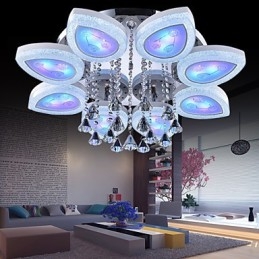 Plafoniera a filo moderna contemporanea in metallo bianco con cristalli, LED integrato 12 W