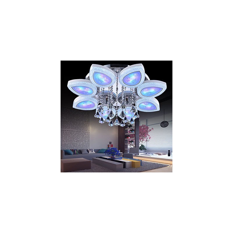 Plafoniera a filo moderna contemporanea in metallo bianco con cristalli, LED integrato 12 W