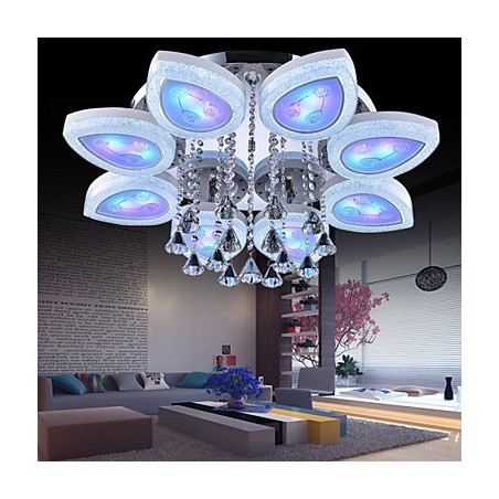 Plafoniera a filo moderna contemporanea in metallo bianco con cristalli, LED integrato 12 W