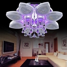 Plafoniera a filo moderna contemporanea in metallo bianco con cristalli, LED integrato 12 W