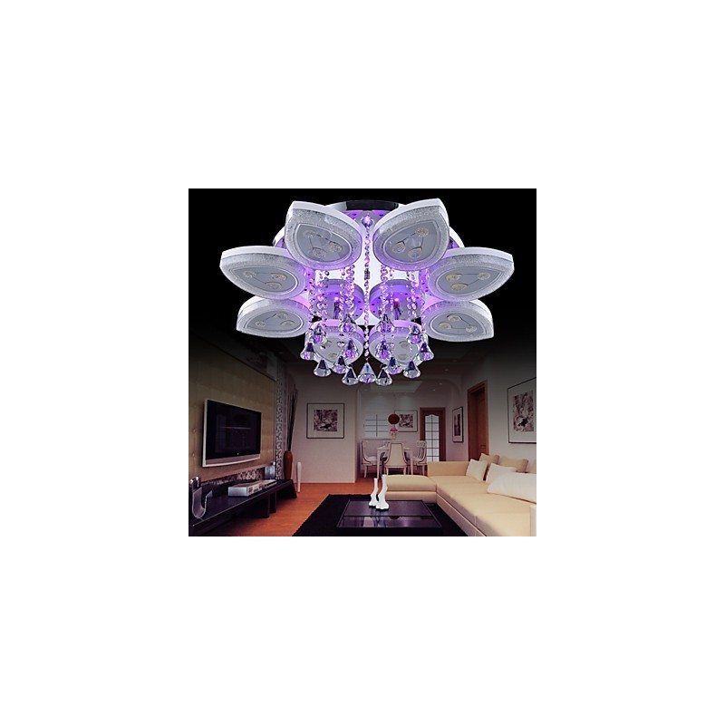 Plafoniera a filo moderna contemporanea in metallo bianco con cristalli, LED integrato 12 W