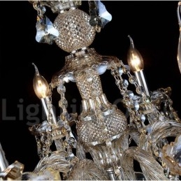 Lampadario a sospensione in cristallo cognac moderno classico retrò country 10 luci E12/E14
