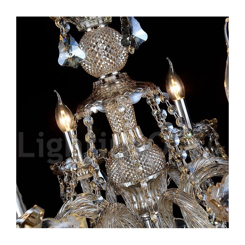 Lampadario a sospensione in cristallo cognac moderno classico retrò country 10 luci E12/E14