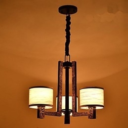 Lampadario stile cinese dipinto marrone, 3 lampadine, catena regolabile