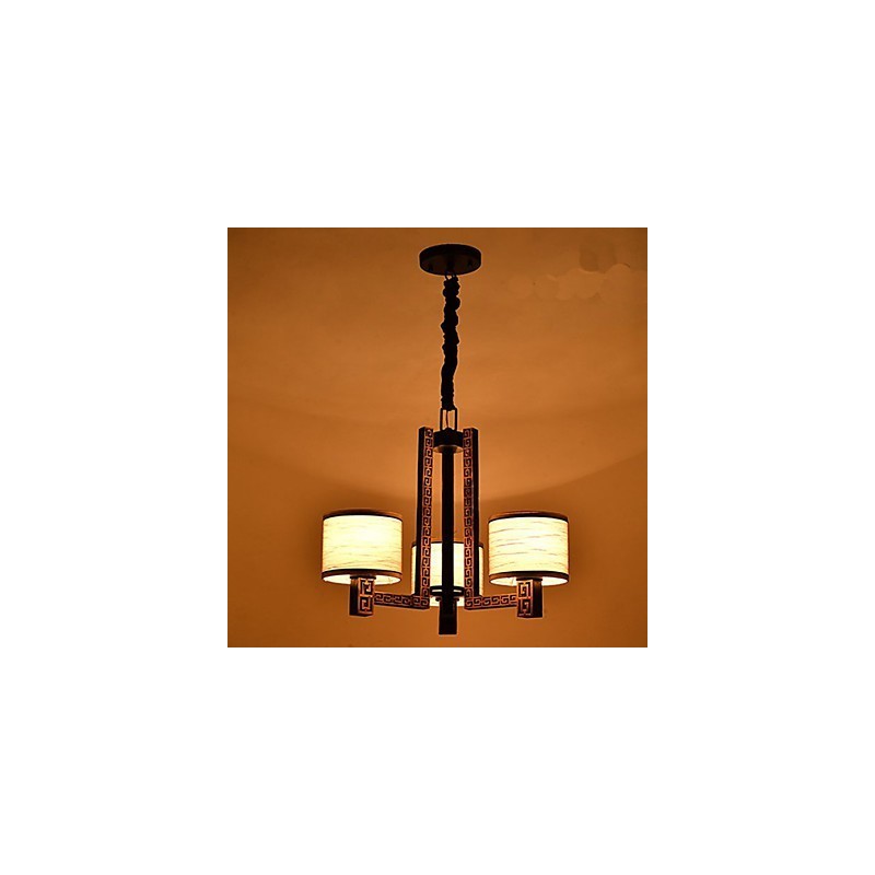 Lampadario stile cinese dipinto marrone, 3 lampadine, catena regolabile
