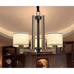 Lampadario stile cinese dipinto marrone, 3 lampadine, catena regolabile