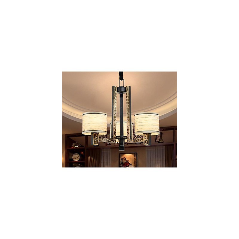 Lampadario stile cinese dipinto marrone, 3 lampadine, catena regolabile