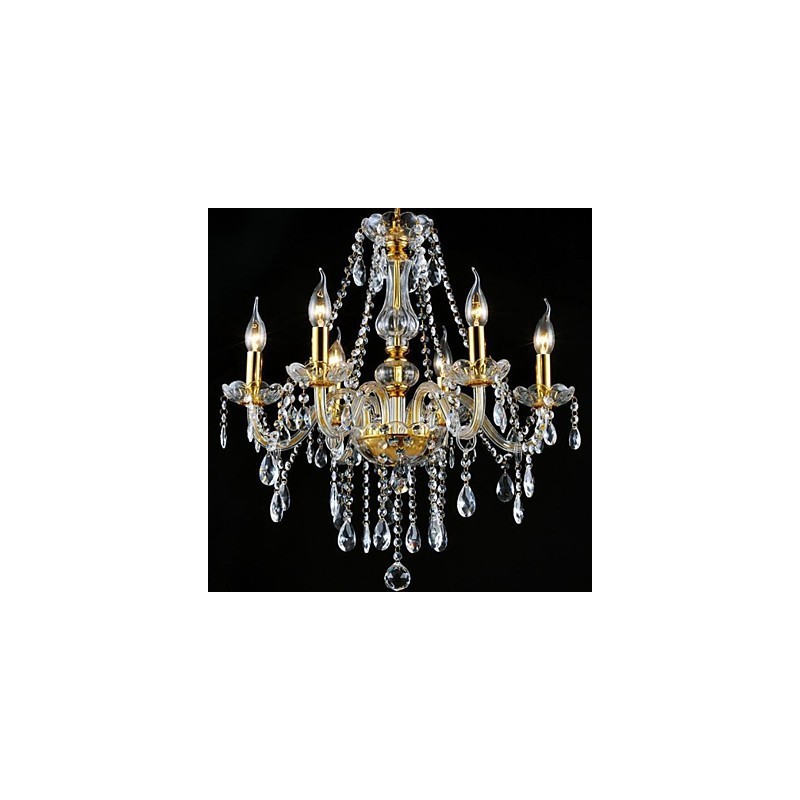 Lampadario in cristallo elettroplaccato trasparente e dorato, 6 lampadine E12/E14, regolabile