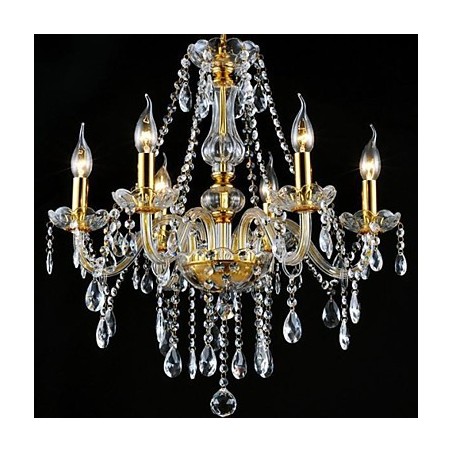 Lampadario in cristallo elettroplaccato trasparente e dorato, 6 lampadine E12/E14, regolabile